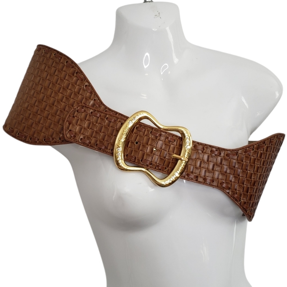 Baby Phat Brown Basket Weave Faux Leather Cinch Belt Medium Large